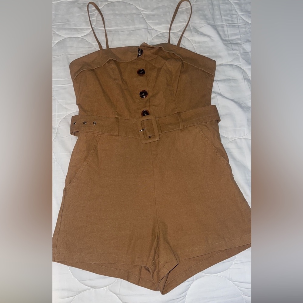 Tan linen romper